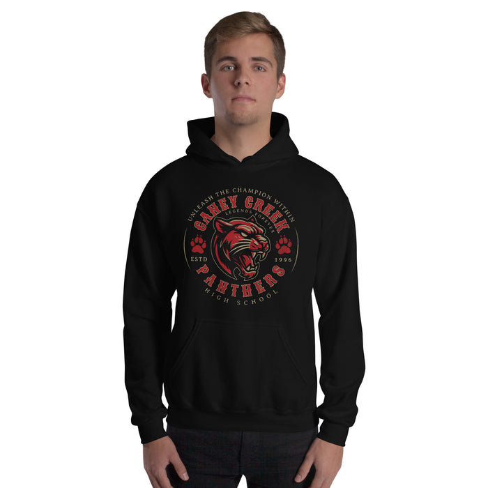 Man wearing Caney Creek High School Panthers Black Classic Unisex Hoodie 210