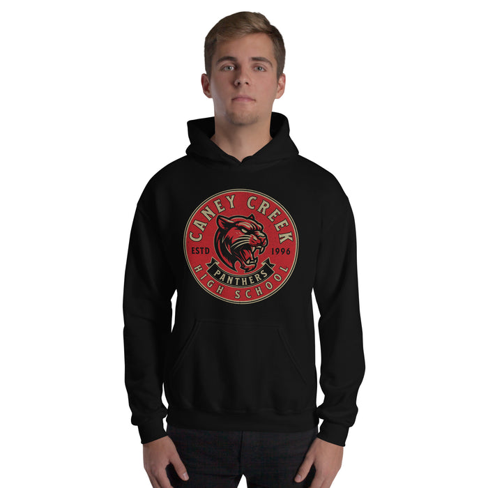 Man wearing Caney Creek High School Panthers Black Classic Unisex Hoodie 215