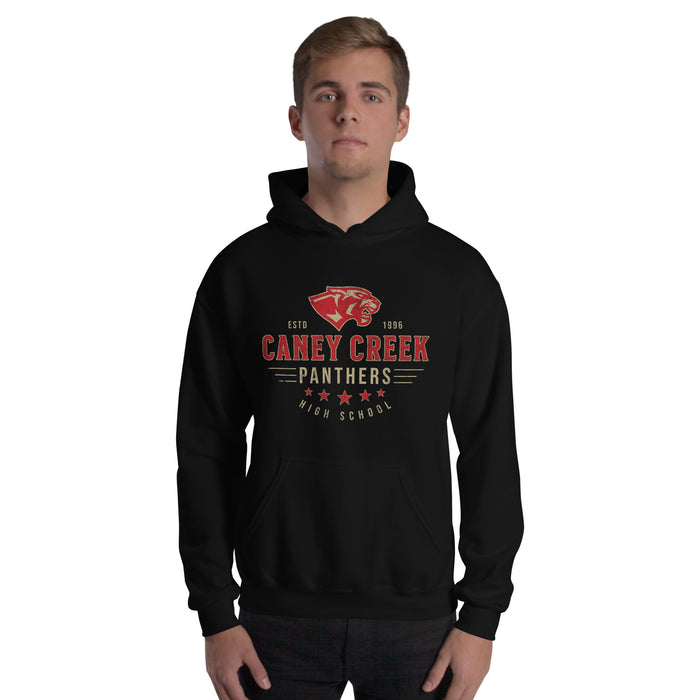 Man wearing Caney Creek High School Panthers Black Classic Unisex Hoodie 217