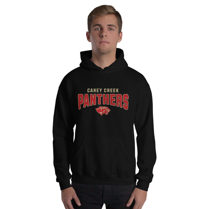 Man wearing Caney Creek High School Panthers Black Classic Unisex Hoodie 222