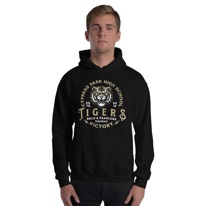 Man wearing Cypress Park High School Tigers Black Classic Unisex Hoodie 206