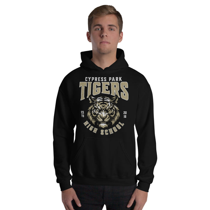 Man wearing Cypress Park High School Tigers Black Classic Unisex Hoodie 213