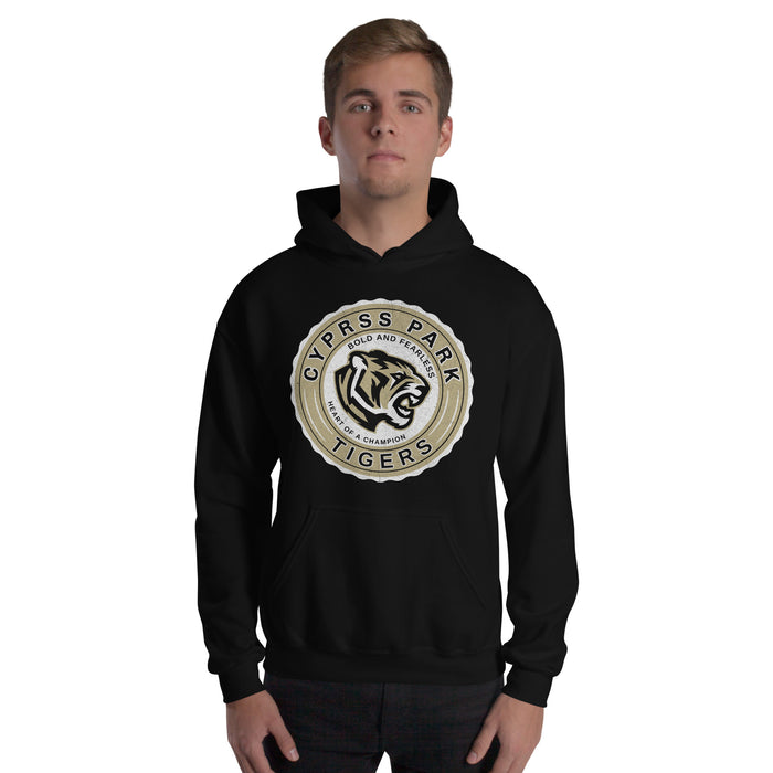 Man wearing Cypress Park High School Tigers Black Classic Unisex Hoodie 216