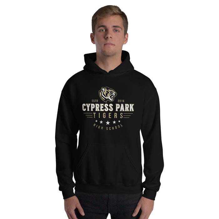 Man wearing Cypress Park High School Tigers Black Classic Unisex Hoodie 217