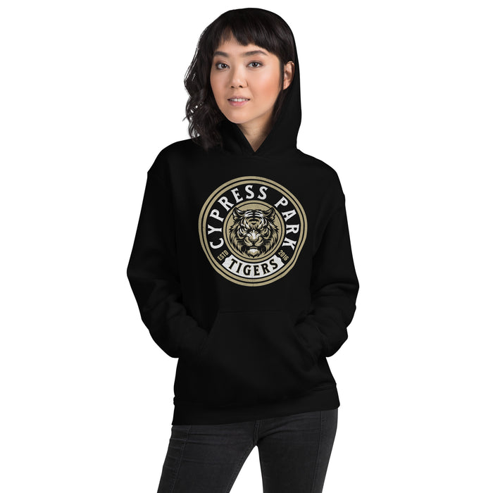 Woman wearing Cypress Park High School Tigers Black Classic Unisex Hoodie 220