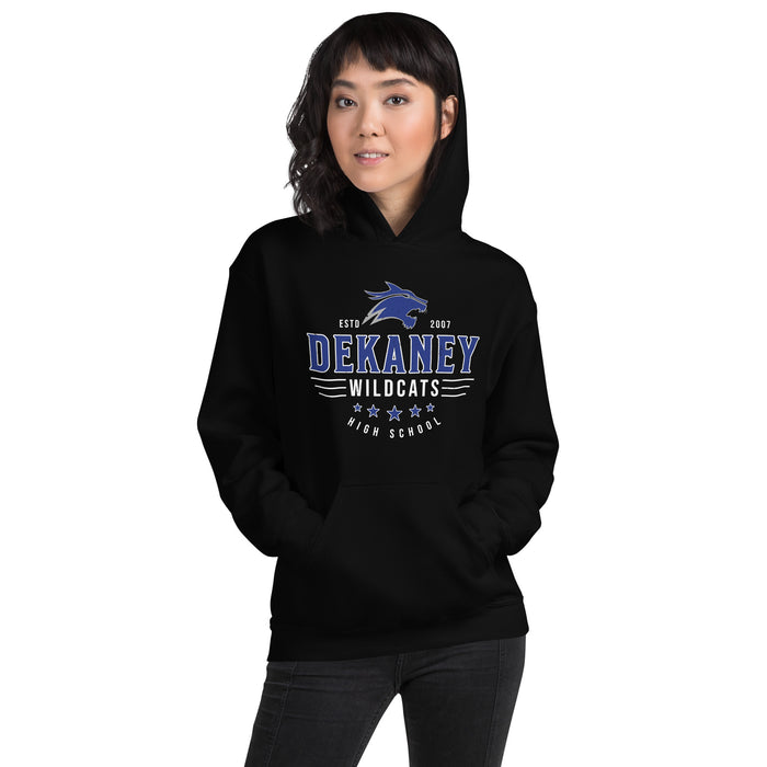 Woman wearing Dekaney High School Wildcats Black Classic Unisex Hoodie 217