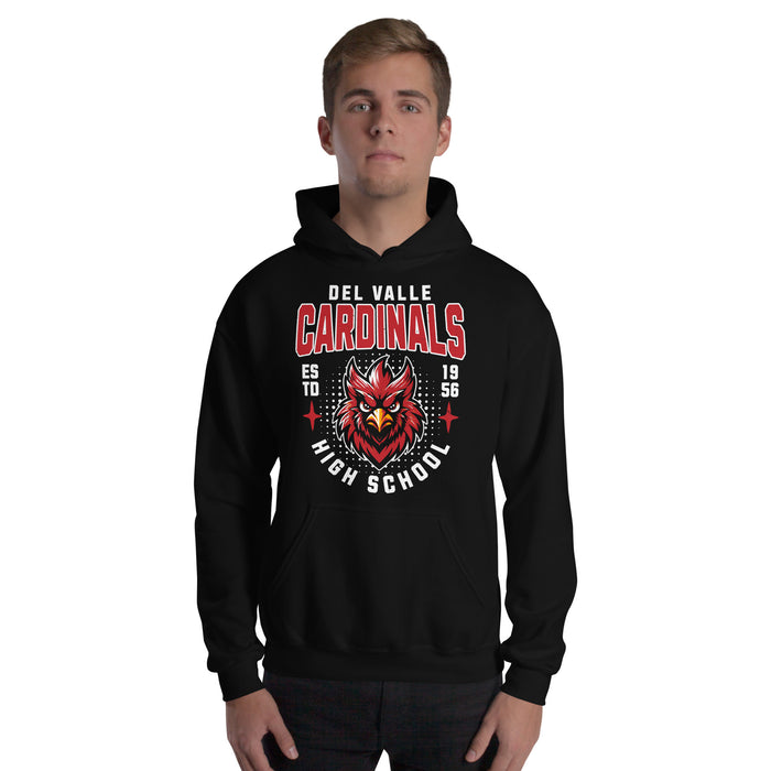 Student wearing Del Valle High School Cardinals Black Classic Unisex Hoodie 204