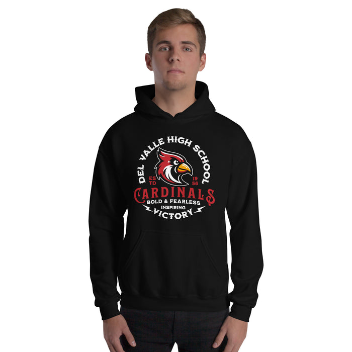 Student wearing Del Valle High School Cardinals Black Classic Unisex Hoodie 206