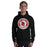 Man wearing Del Valle High School Cardinals Black Classic Unisex Hoodie 220