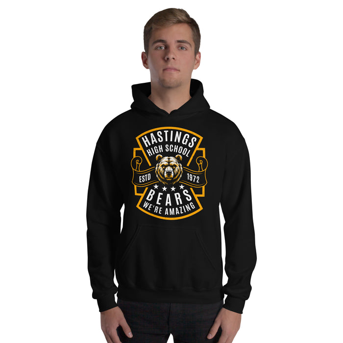 Man wearing Hastings High School Bears Black Classic Unisex Hoodie 207