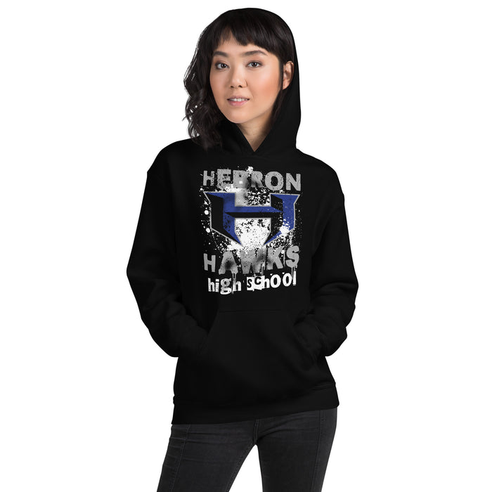 Woman wearing Hebron High School Hawks Black Classic Unisex T-shirt 205