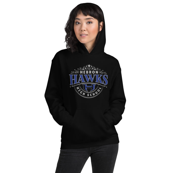 Woman wearing Hebron High School Hawks Black Classic Unisex T-shirt 211