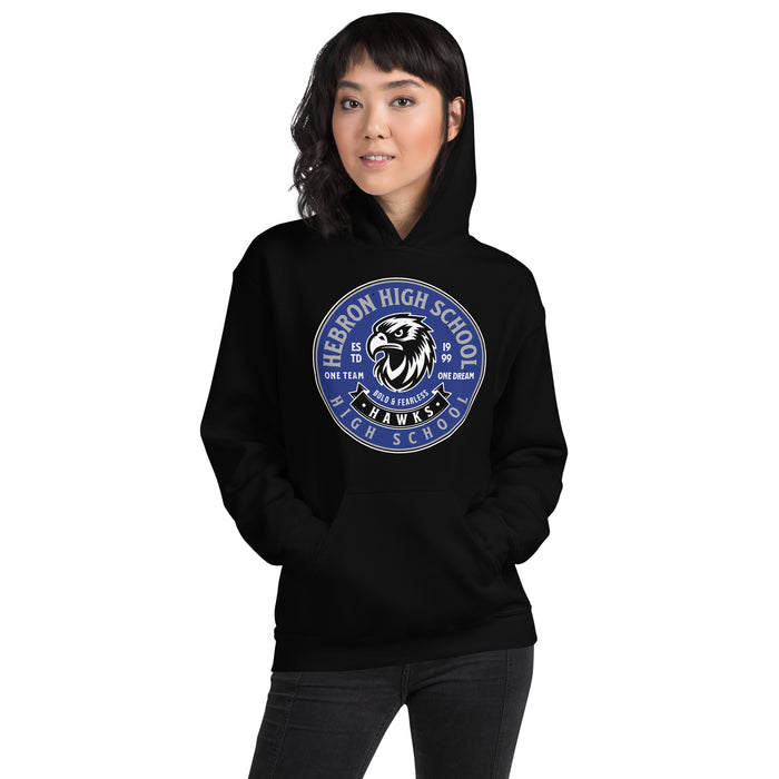 Woman wearing Hebron High School Hawks Black Classic Unisex T-shirt 215