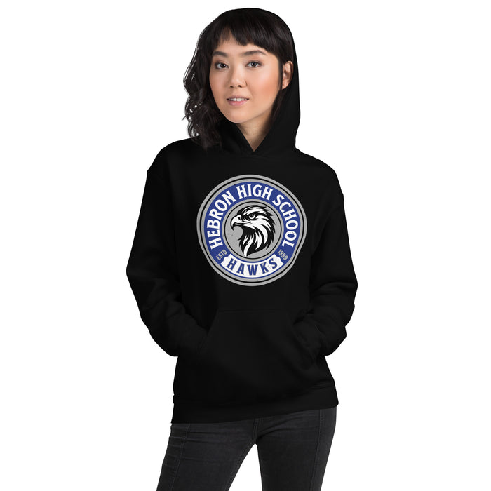 Woman wearing Hebron High School Hawks Black Classic Unisex T-shirt 220