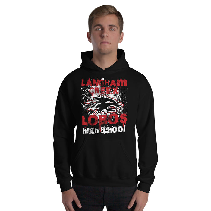 Man wearing Langham Creek High School Lobos Black Classic Unisex Hoodie 205