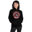 Woman wearing Langham Creek High School Lobos Black Classic Unisex Hoodie 220