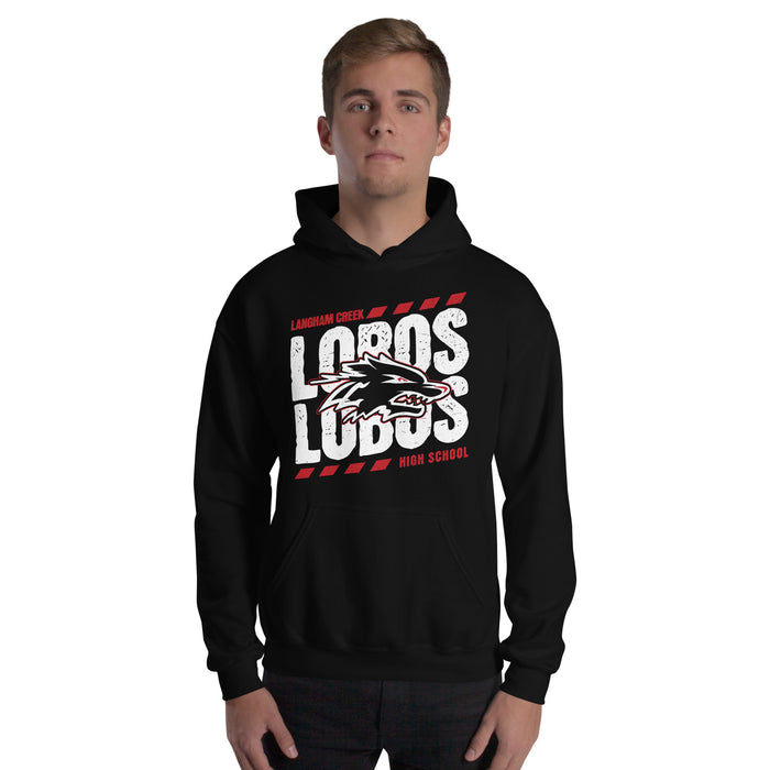 Man wearing Langham Creek High School Lobos Black Classic Unisex Hoodie 223