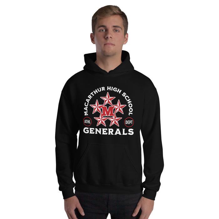 Man wearing MacArthur High School Generals Black Classic Unisex Hoodie 208