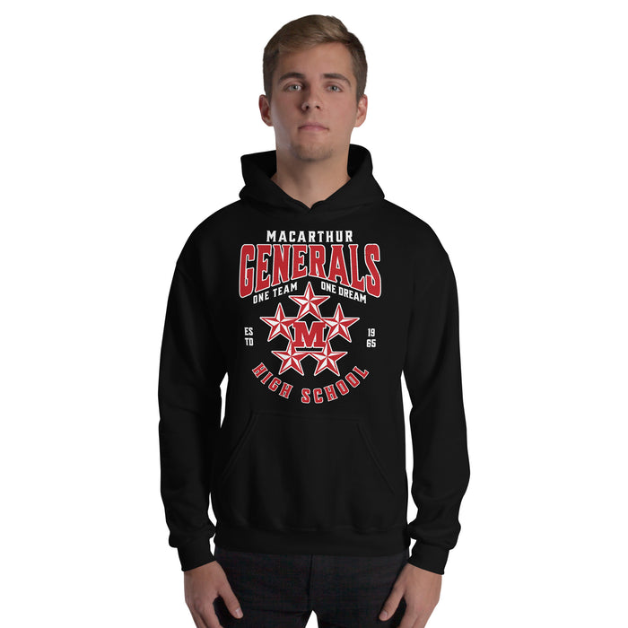 Man wearing MacArthur High School Generals Black Classic Unisex Hoodie 213