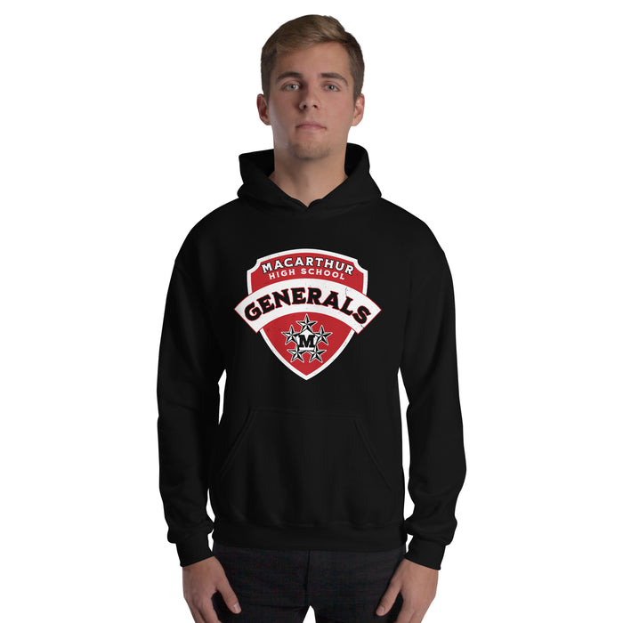 Man wearing MacArthur High School Generals Black Classic Unisex Hoodie 221