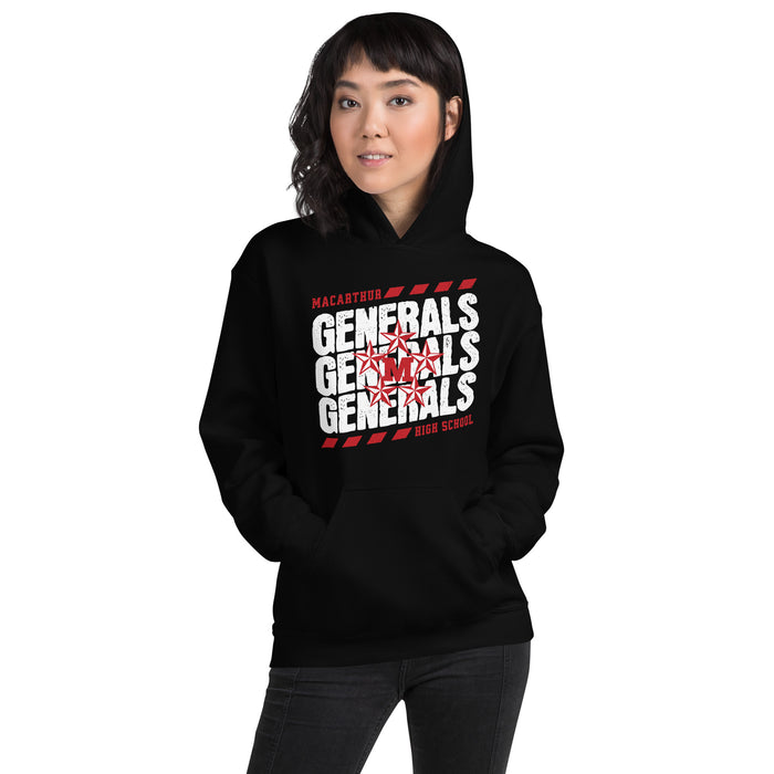 Woman wearing MacArthur High School Generals Black Classic Unisex Hoodie 223