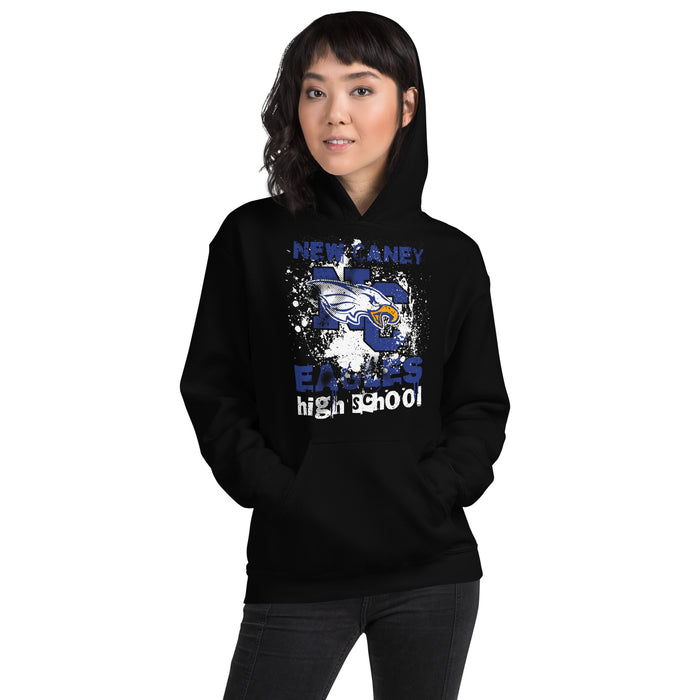 Woman wearing New Caney High School Eagles Black Classic Unisex Hoodie 205