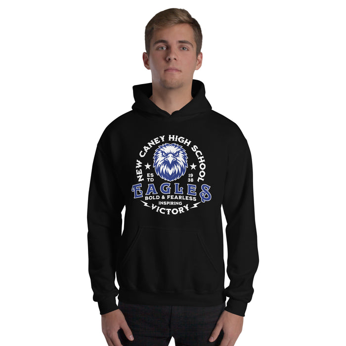 Man wearing New Caney High School Eagles Black Classic Unisex Hoodie 206