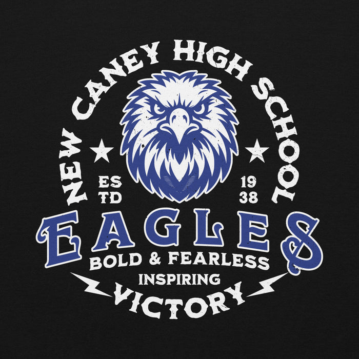 Close-up view of New Caney High School Eagles Black Classic Unisex Hoodie 206