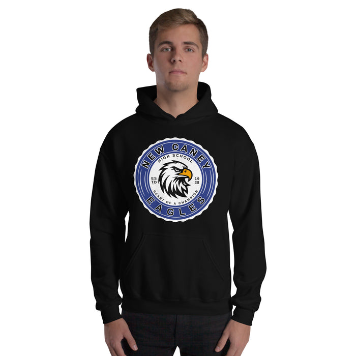 Man wearing New Caney High School Eagles Black Classic Unisex Hoodie 216