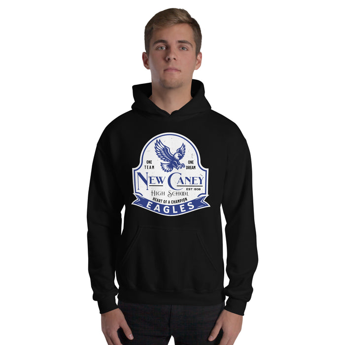 Man wearing New Caney High School Eagles Black Classic Unisex Hoodie 219