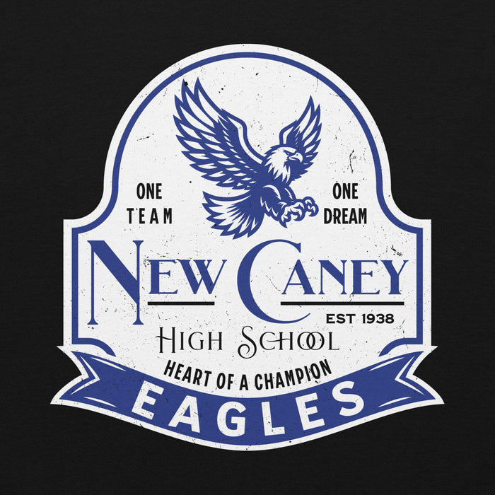 Close-up view of New Caney High School Eagles Black Classic Unisex Hoodie 219