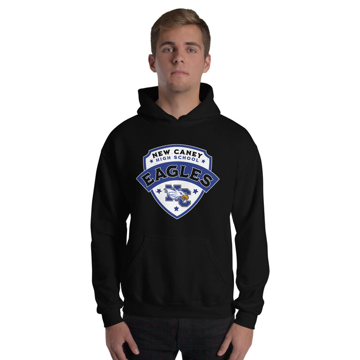 Man wearing New Caney High School Eagles Black Classic Unisex Hoodie 221