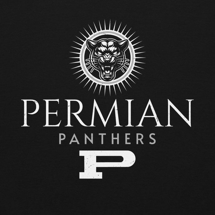 Close-up view of Permian High School Panthers Black Premium Unisex T-shirt 200