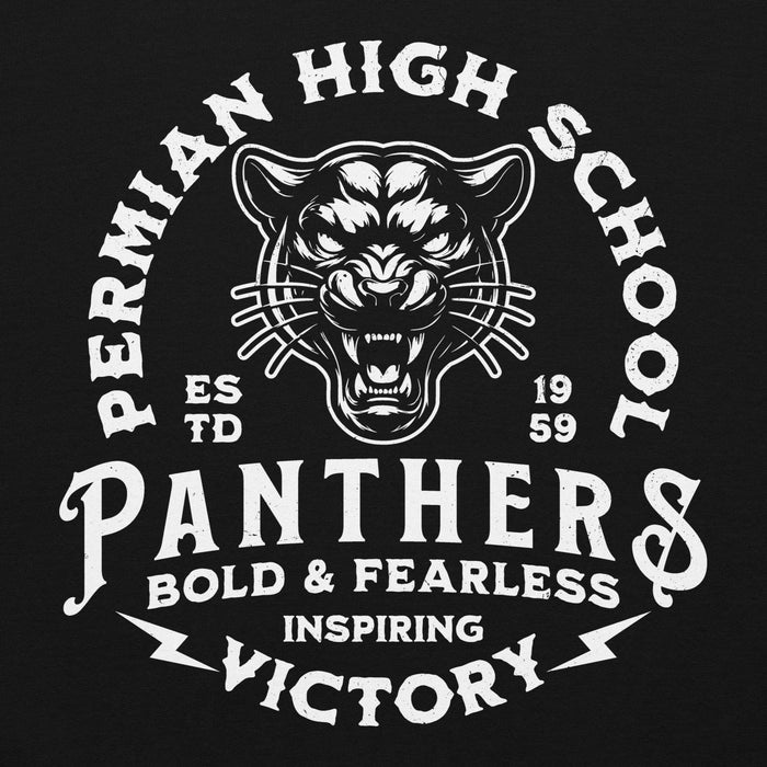 Close-up view of Permian High School Panthers Black Premium Unisex T-shirt 206