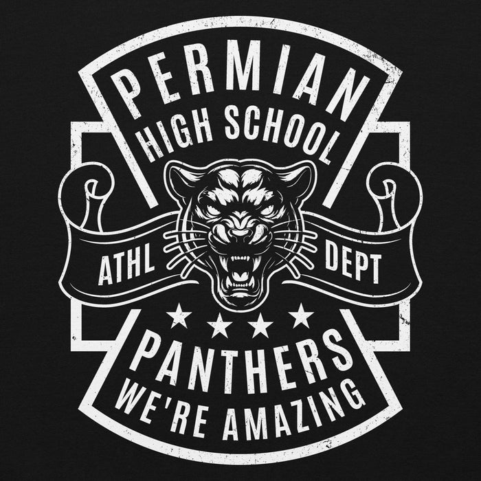 Close-up view of Permian High School Panthers Black Premium Unisex T-shirt 207