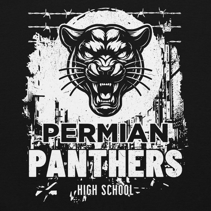 Close-up view of Permian High School Panthers Black Premium Unisex T-shirt 205