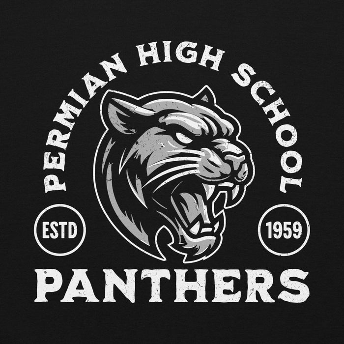 Close-up view of Permian High School Panthers Black Premium Unisex T-shirt 208