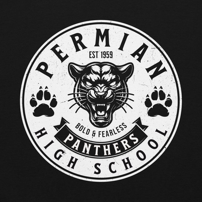 Close-up view of Permian High School Panthers Black Premium Unisex T-shirt 215