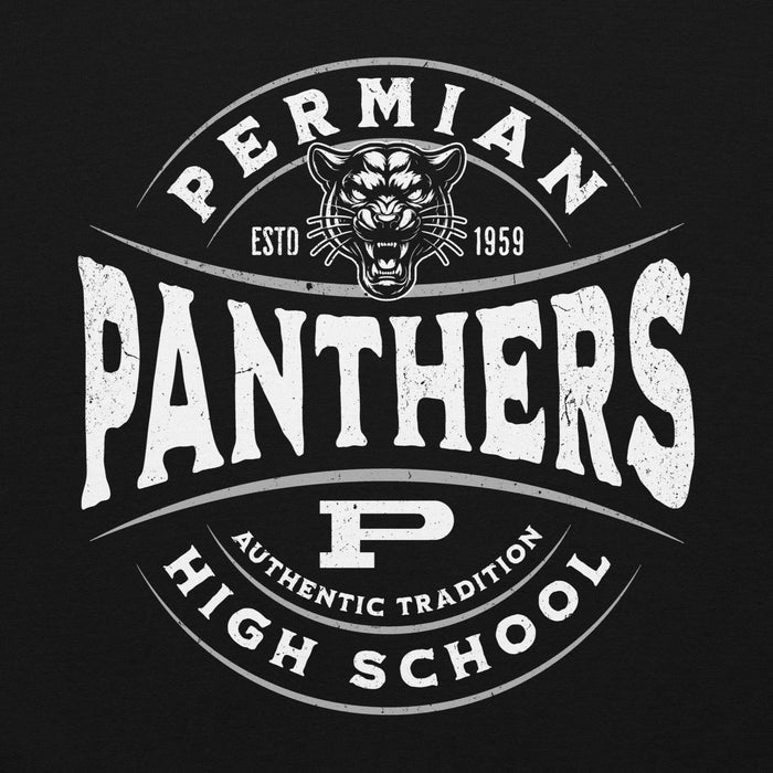 Close-up view of Permian High School Panthers Black Premium Unisex T-shirt 218