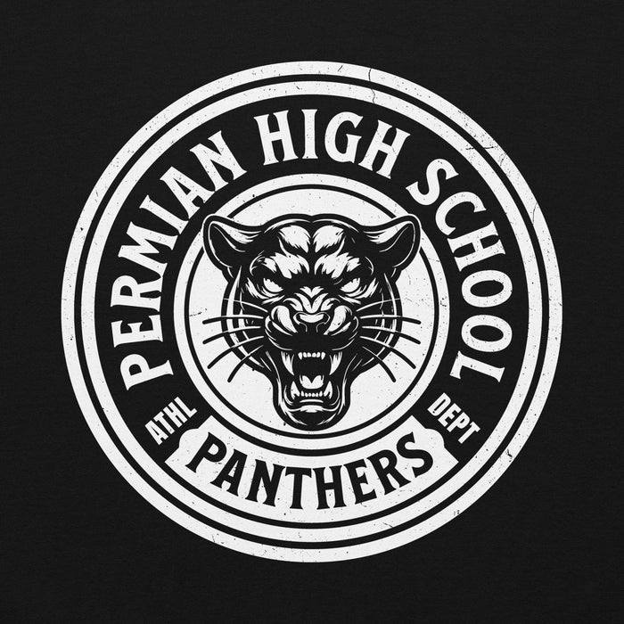 Close-up view of Permian High School Panthers Black Premium Unisex T-shirt 220