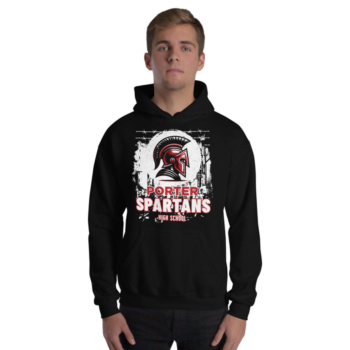 Man wearing Porter High School Spartans Black Classic Unisex Hoodie 202