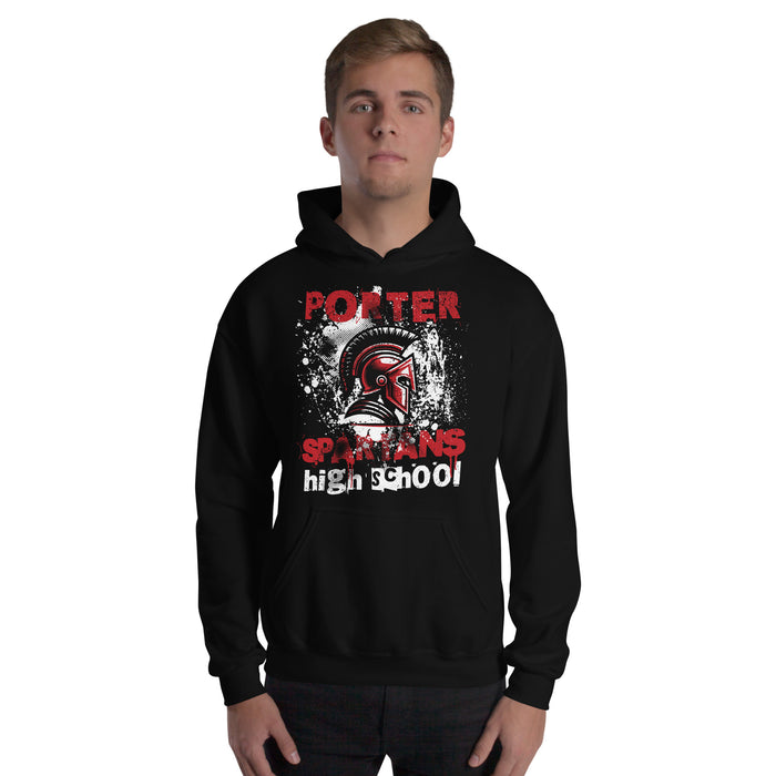 Man wearing Porter High School Spartans Black Classic Unisex Hoodie 205