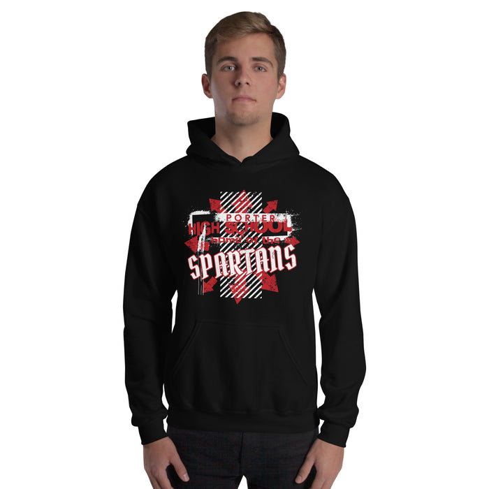 Man wearing Porter High School Spartans Black Classic Unisex Hoodie 210