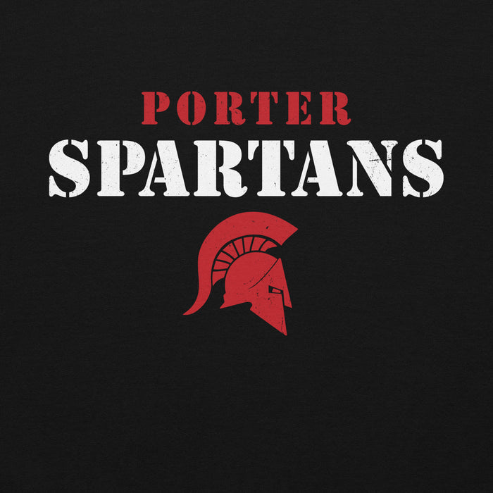 Close-up vie of Porter High School Spartans Black Classic Unisex Hoodie 222