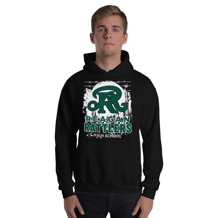 Man wearing Reagan High School Rattlers Black Classic Unisex Hoodie 202