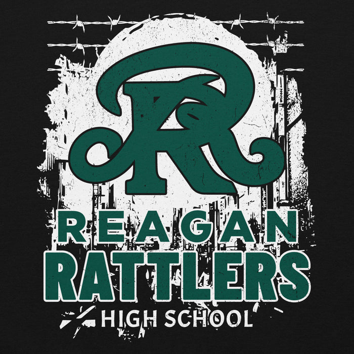 Close-up view of Reagan High School Rattlers Black Classic Unisex Hoodie 202