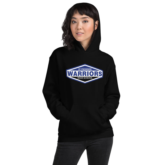 Woman wearing St. Frederick High School Warriors Black Classic Unisex Hoodie 009