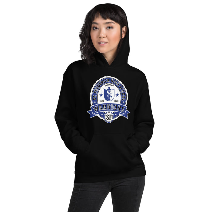 Woman wearing St. Frederick High School Warriors Black Classic Unisex Hoodie 212