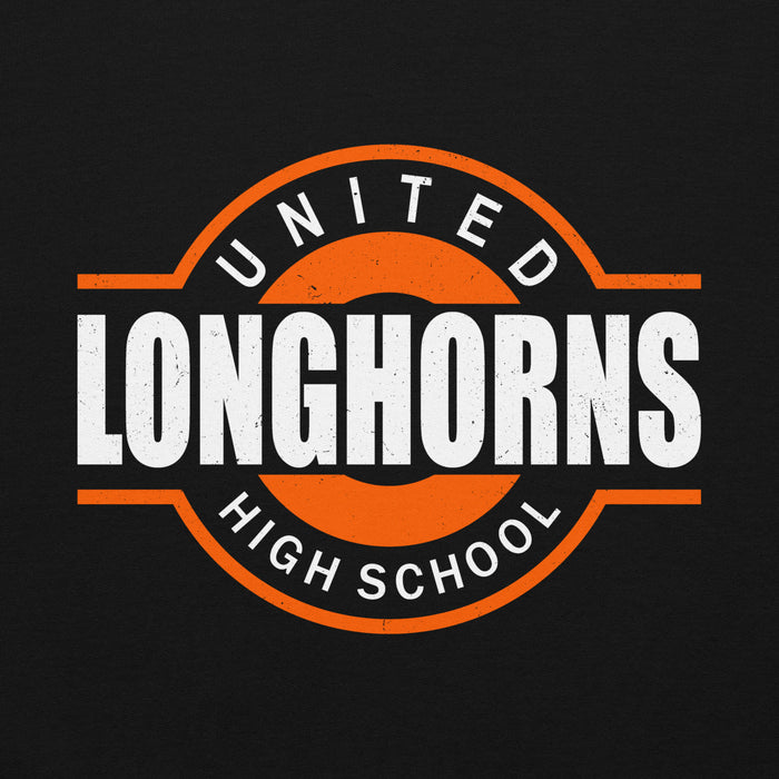 Close-up view of United High School Longhorns Black Classic Unisex Hoodie 011