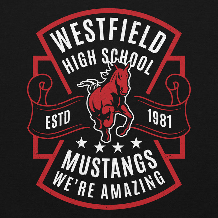 Close-up view of Westfield High School Mustangs Black Classic Unisex Hoodie 207